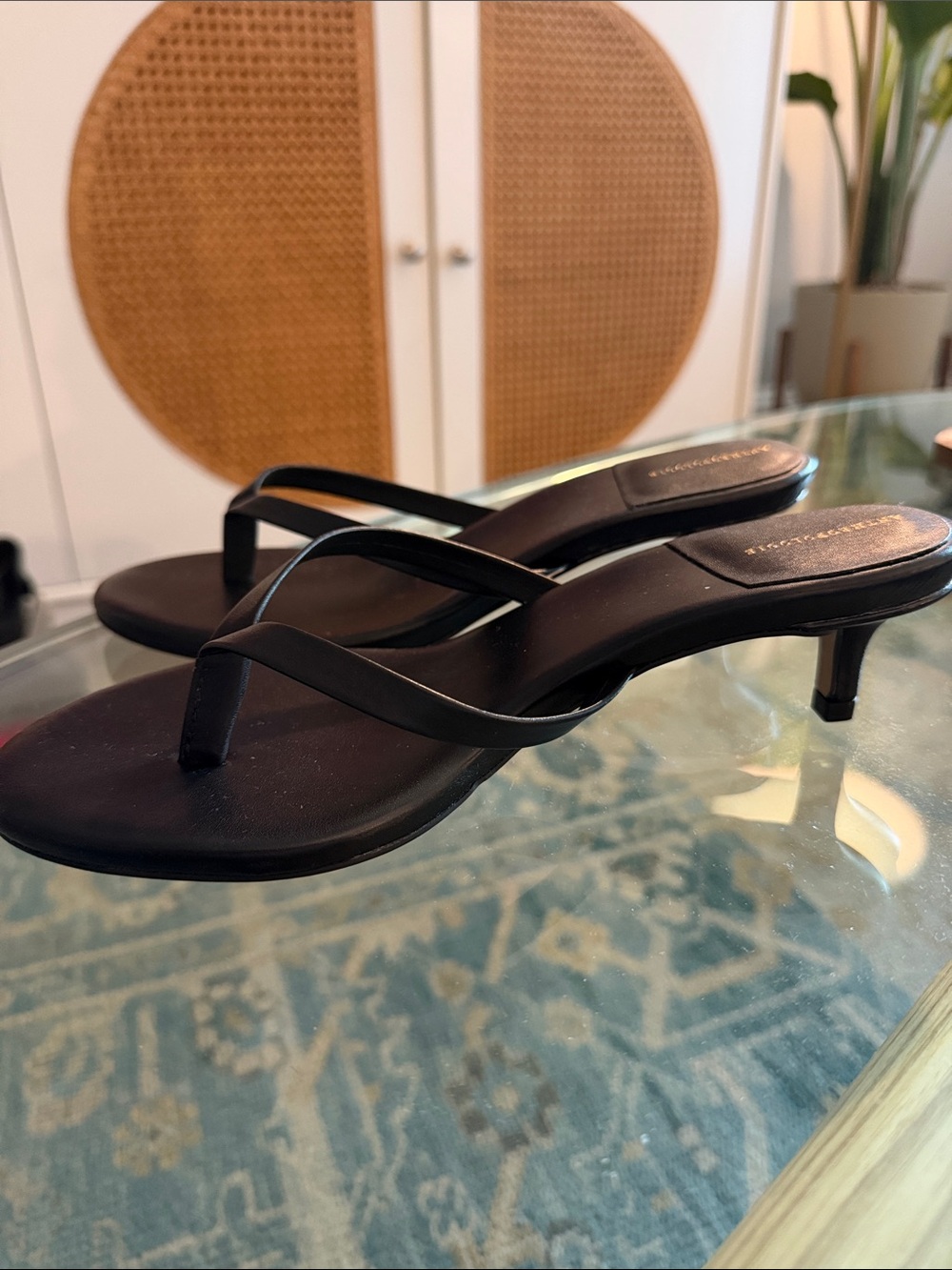 Anthropologie Black Kitten Heel Thong Sandals